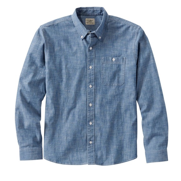 LL Bean Comfort Stretch Chambray Button Up Shirt Mens Small Blue Traditional Fit - Picture 1 of 10